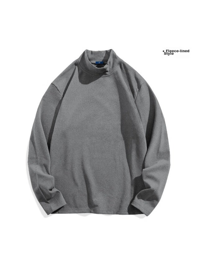 Geniolamode Men's Long Sleeve T-shirt Winter Half High Neck Double-sided Plus Velvet Inner Wear Bottoming Shirt Trendy Gray 3xl - Image 2