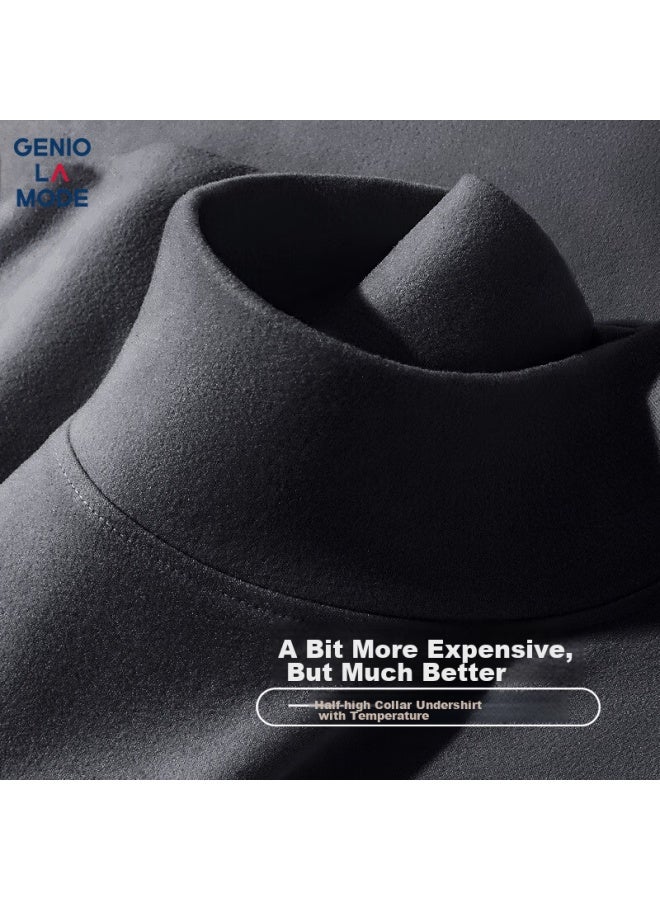 Geniolamode Men's Long Sleeve T-shirt Winter Half High Neck Double-sided Plus Velvet Inner Wear Bottoming Shirt Trendy Gray 3xl - Image 1