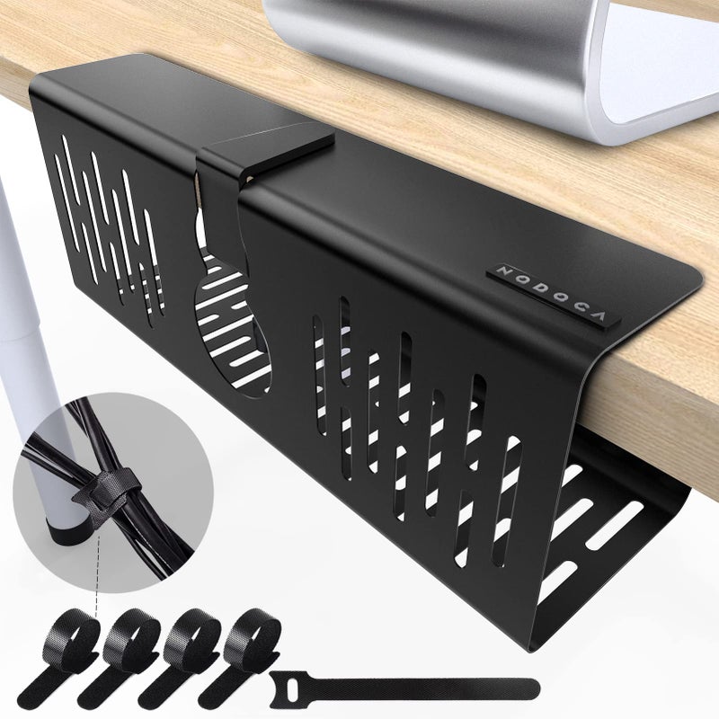 NODOCA No Drill Under Desk Cable Management Tray, 14'' Wire Management, Punch-Free Clamp on, Metal Cable Tray, Wire Organizer Under Desk, Under Desk Basket for Office and Home, Black - Image 1