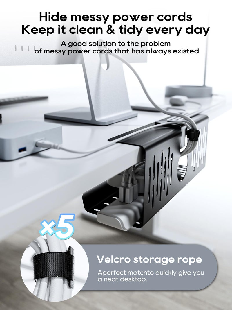 NODOCA No Drill Under Desk Cable Management Tray, 14'' Wire Management, Punch-Free Clamp on, Metal Cable Tray, Wire Organizer Under Desk, Under Desk Basket for Office and Home, Black - Image 3