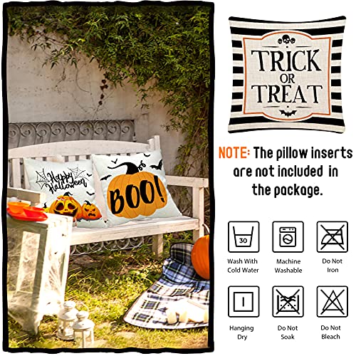 CH HAICHENG Halloween Pillow Covers 18x18 Set of 4 Trick or Treat Pillow Covers Happy Halloween Linen Sofa Bed Throw Cushion Cover Decoration - Image 4