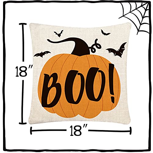 CH HAICHENG Halloween Pillow Covers 18x18 Set of 4 Trick or Treat Pillow Covers Happy Halloween Linen Sofa Bed Throw Cushion Cover Decoration - Image 2