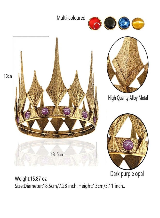 LEEMASING Queen King Opal Crown Round Royal Crown For Prom Pageant Birthday Party Valentines Costume (Large Size 7.28" Diameter,Dark Gold With Blue Stone) - Image 5