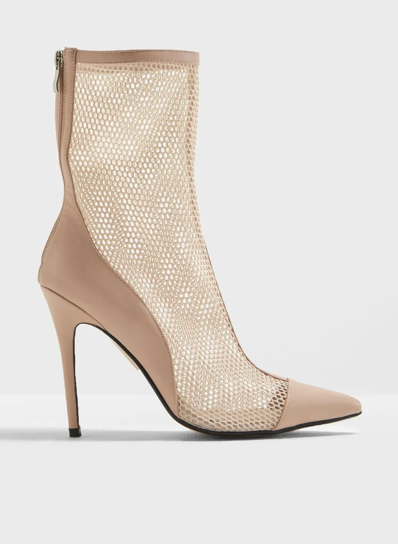 PUBLIC DESIRE Spike Mesh Stiletto Heel Ankle Boot
