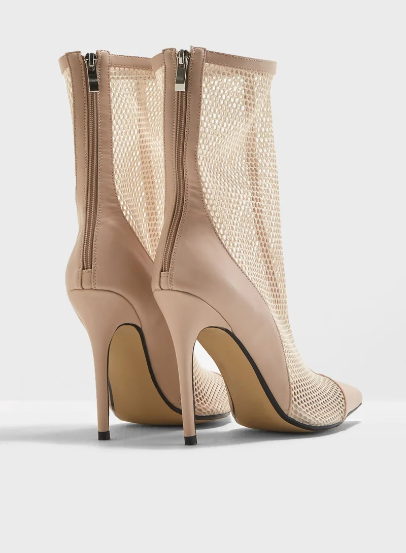 PUBLIC DESIRE Spike Mesh Stiletto Heel Ankle Boot