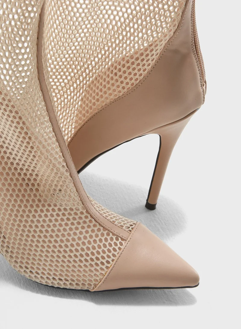 PUBLIC DESIRE Spike Mesh Stiletto Heel Ankle Boot