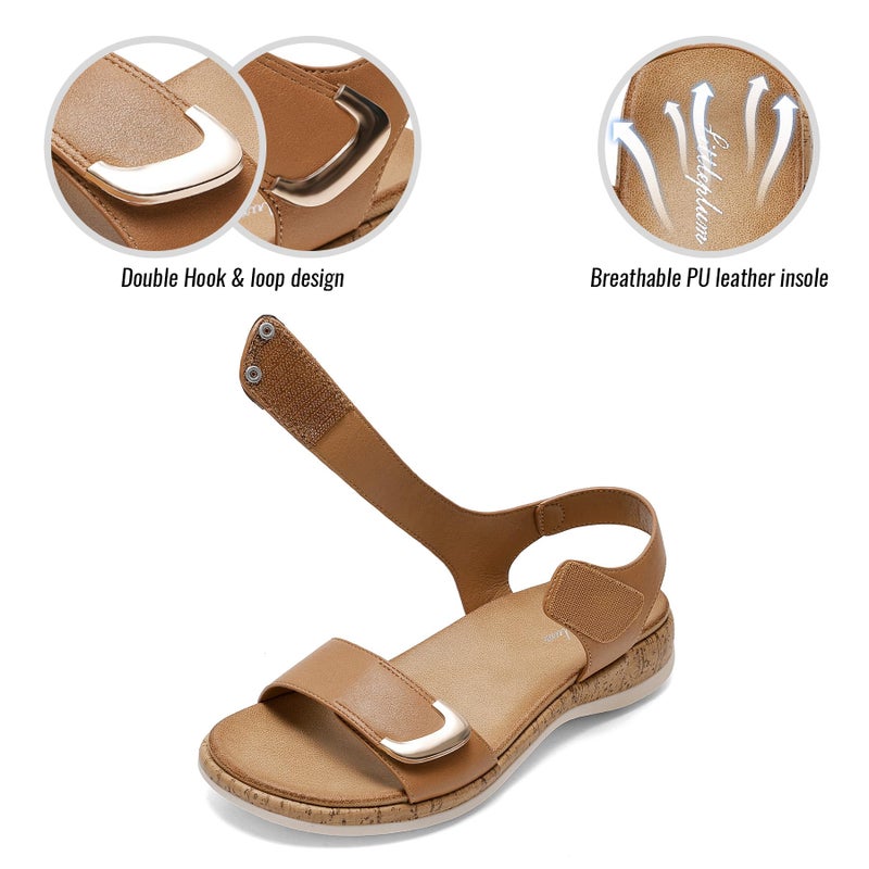 Littleplum Womens Sandals Arch Support Adjustable Comfy Flat Sandals for Women Summer Walking Shoes for Beach,Travel Brown Size 8.5 - Image 5