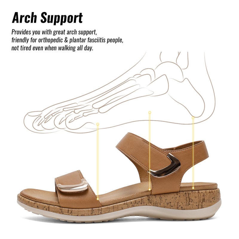 Littleplum Womens Sandals Arch Support Adjustable Comfy Flat Sandals for Women Summer Walking Shoes for Beach,Travel Brown Size 8.5 - Image 4