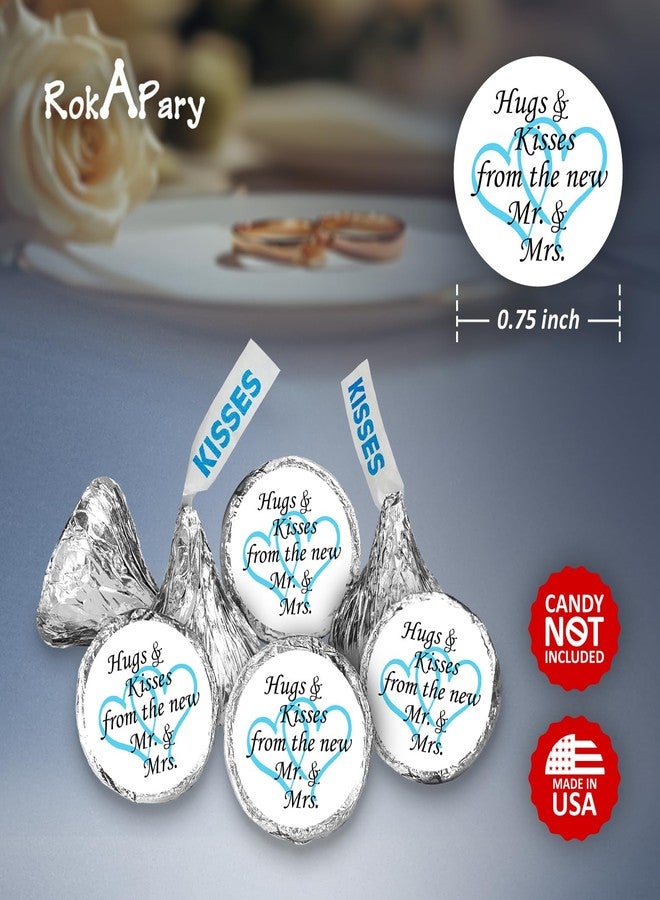 RokAPary 324 Hugs and Kisses from the new Mr. & Mrs. Interlocking Hearts Wedding Stickers, Chocolate Drops Labels For Bridal Shower Engagement Party Decorations, Favors Decor For Kiss. Made in USA (Light Blue) - Image 5