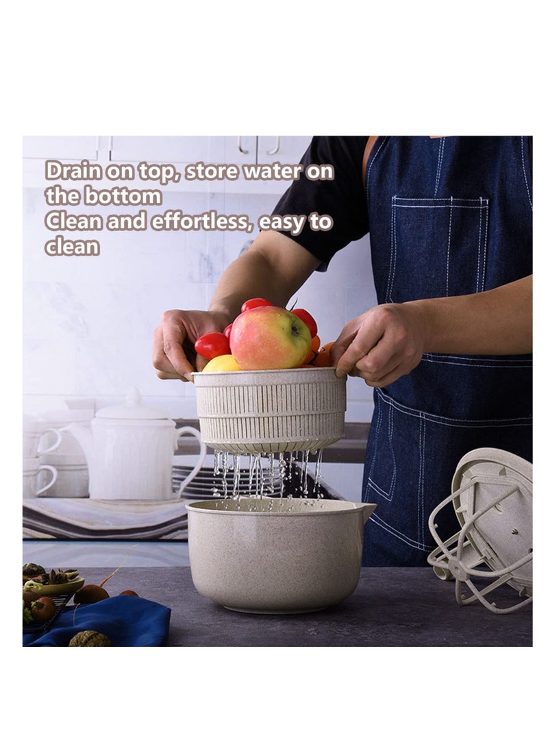 Generic Salad Spinner, Multipurpose Lettuce Spinner, Vegetable Washer, Egg Beater, with Bowl Colander Basket and Easy Grip Handle for Home and Kitchen (Beige)  - Image 5