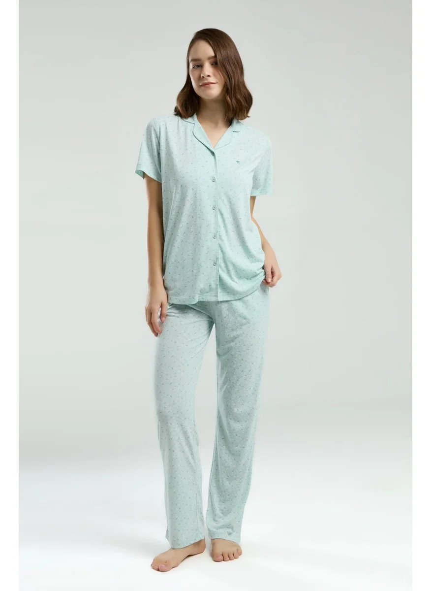 بيير كاردان Women's Shirt Pajama Set, Viscose Fabric, Pocket Detail