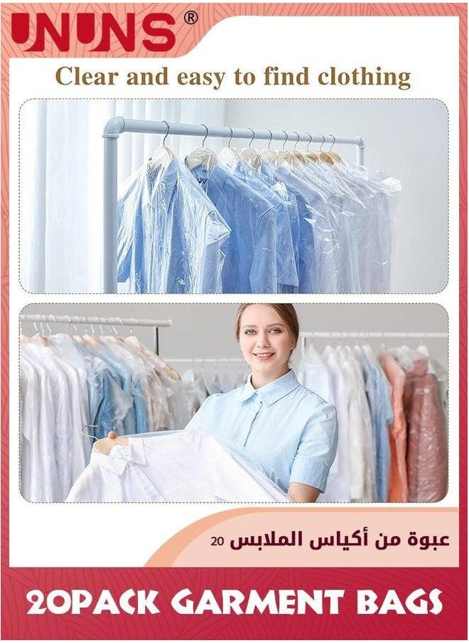 UNUNS Hanging Garment Bags,20 Pack Clear Clothes Covers Dry Cleaner Bags,Hanging Dust-proof Bags For Cleaner,Home Storage,Travel,60x90cm  - Image 5