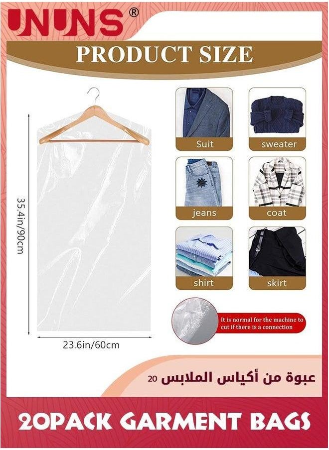 UNUNS Hanging Garment Bags,20 Pack Clear Clothes Covers Dry Cleaner Bags,Hanging Dust-proof Bags For Cleaner,Home Storage,Travel,60x90cm  - Image 2
