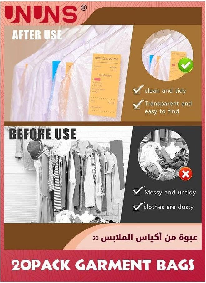 UNUNS Hanging Garment Bags,20 Pack Clear Clothes Covers Dry Cleaner Bags,Hanging Dust-proof Bags For Cleaner,Home Storage,Travel,60x90cm  - Image 4