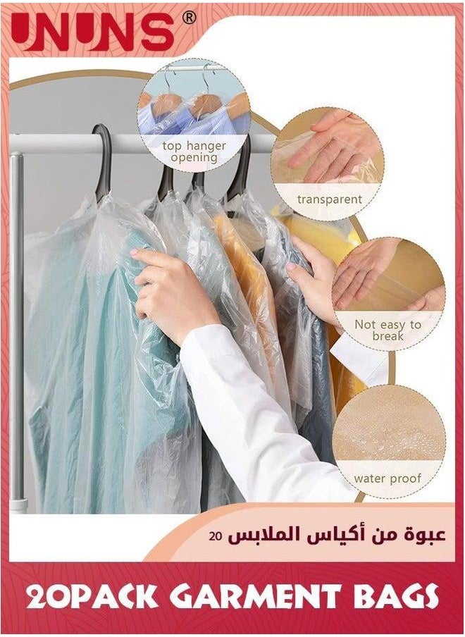 UNUNS Hanging Garment Bags,20 Pack Clear Clothes Covers Dry Cleaner Bags,Hanging Dust-proof Bags For Cleaner,Home Storage,Travel,60x90cm  - Image 3