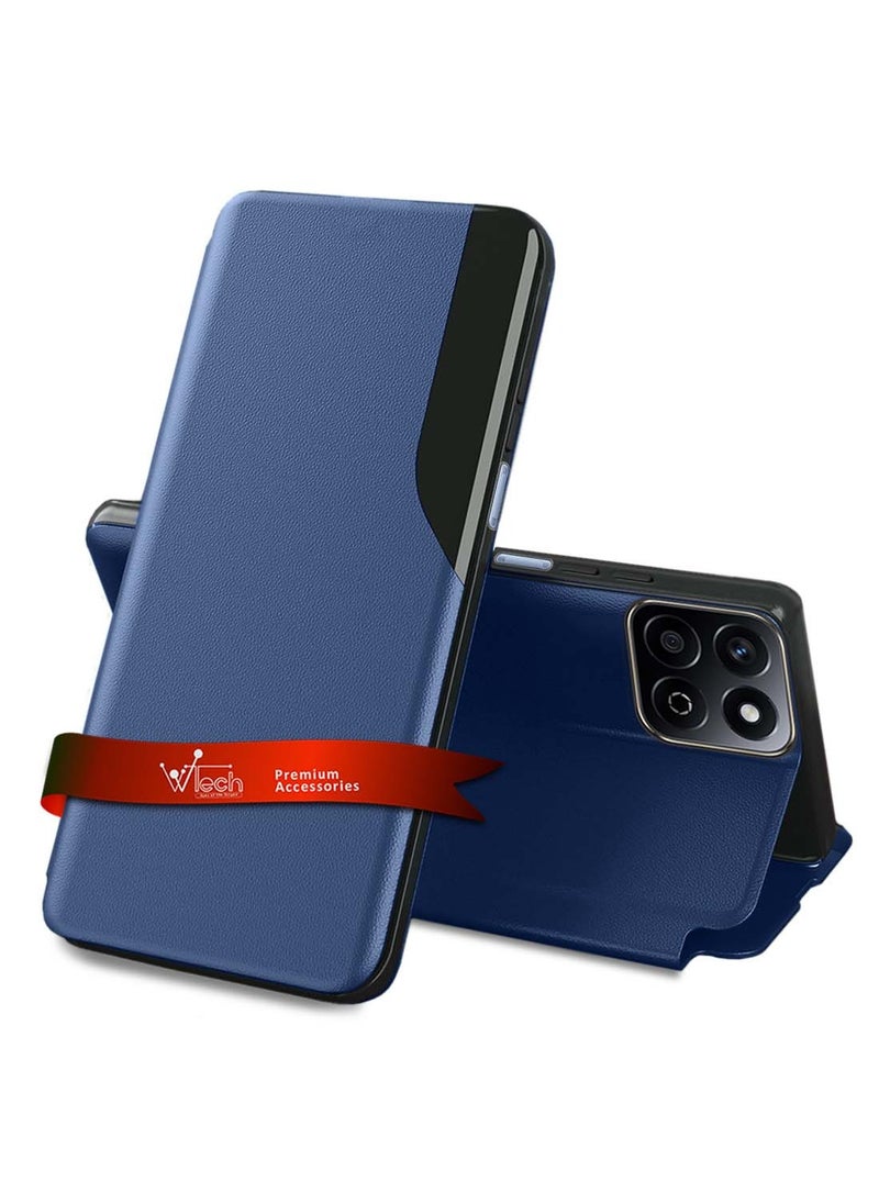 Wtech - Honor X7c 4G 2024 Smart Mirror Window Flip Phone Case Auto Sleep Wake Cover - Navy Blue - Image 1
