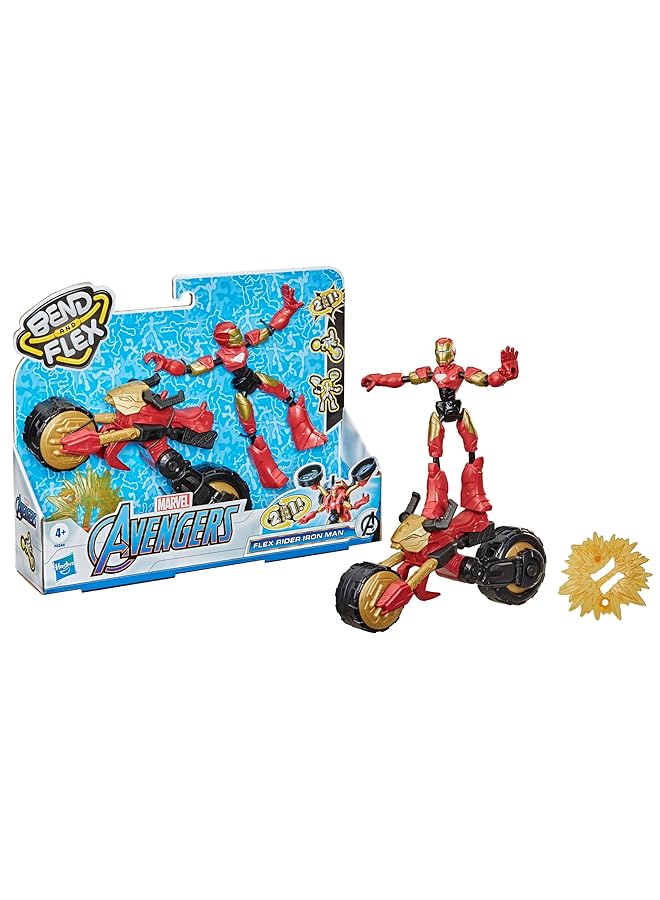 أفينجيرز لعبة مجسم الرجل الحديدي المرن بيند أند فليكس رايدر، مقاس 6 بوصات، ودراجة نارية 2 في 1 للأطفال من سن 6 سنوات فما فوق - Image 1