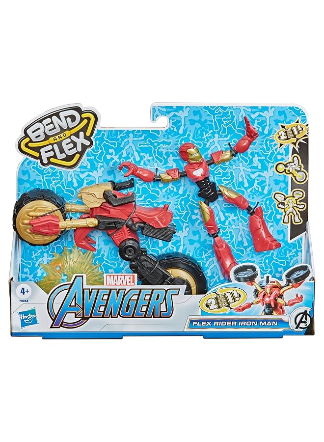 أفينجيرز لعبة مجسم الرجل الحديدي المرن بيند أند فليكس رايدر، مقاس 6 بوصات، ودراجة نارية 2 في 1 للأطفال من سن 6 سنوات فما فوق - Image 3