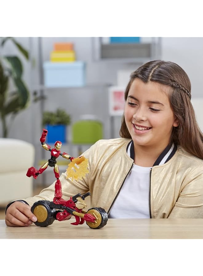 أفينجيرز لعبة مجسم الرجل الحديدي المرن بيند أند فليكس رايدر، مقاس 6 بوصات، ودراجة نارية 2 في 1 للأطفال من سن 6 سنوات فما فوق - Image 4