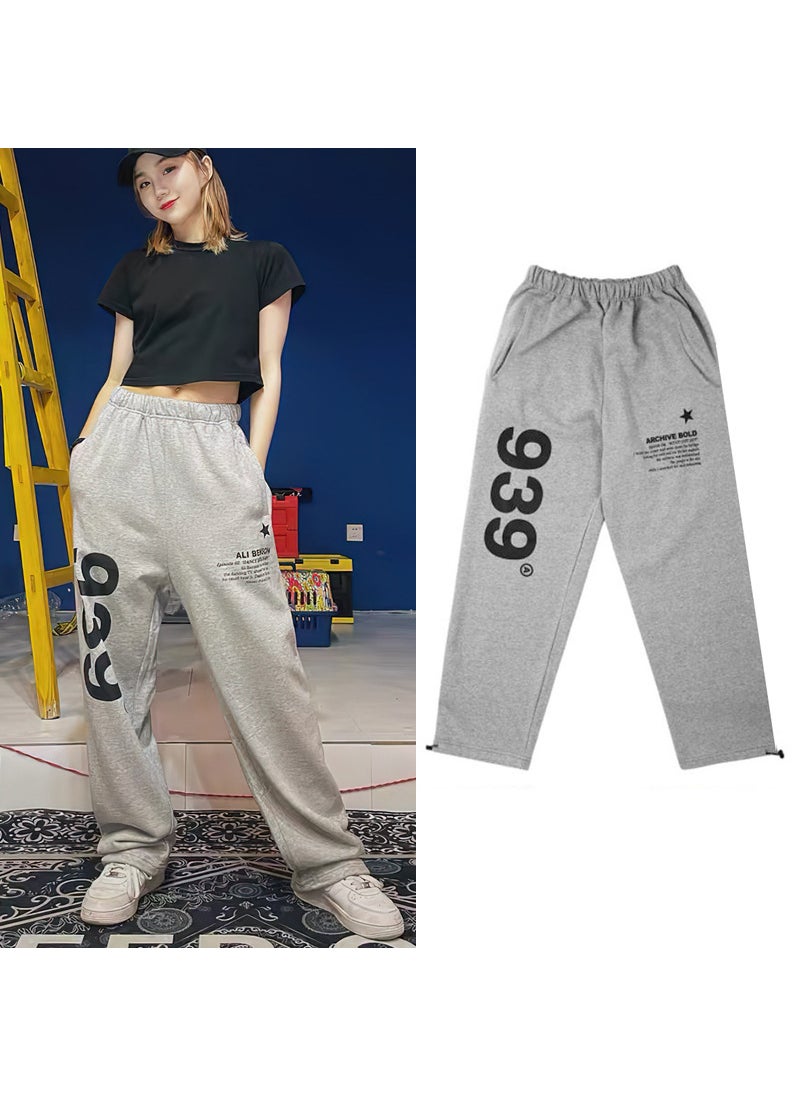 Generic - Korean-style Spring and Autumn 939 Sports Pants Mens and Womens Loose Straight Wide-leg Pants Casual Sweatpants ins Trendy Practice Dance PantsGrey Grey - Image 1