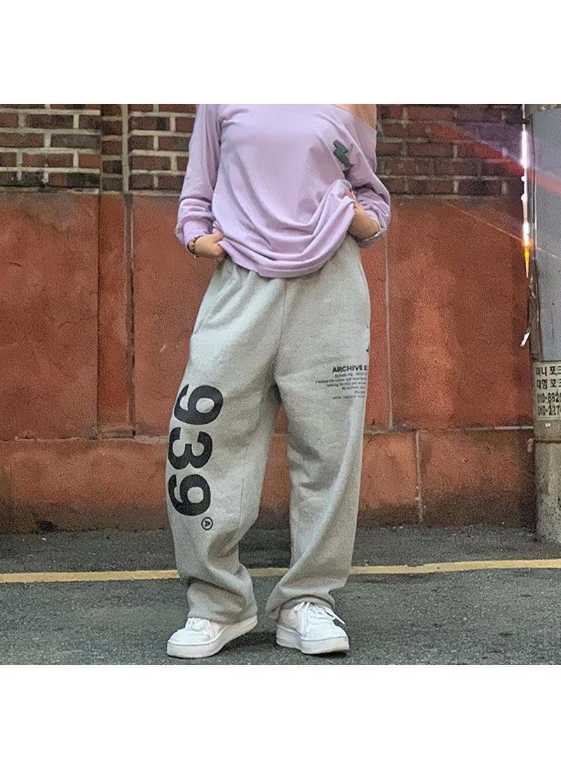 Generic - Korean-style Spring and Autumn 939 Sports Pants Mens and Womens Loose Straight Wide-leg Pants Casual Sweatpants ins Trendy Practice Dance PantsGrey Grey - Image 1