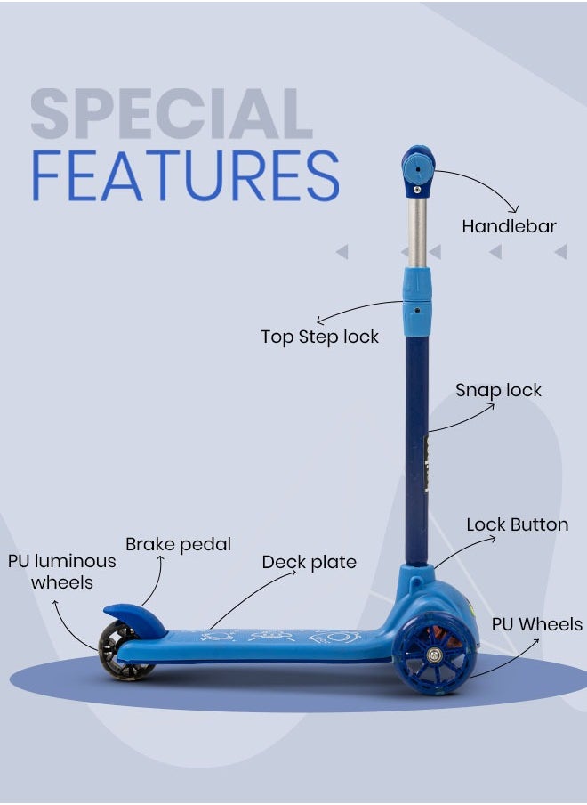 BAYBEE - Baybee Blaze Storm Skate Scooter for Kids 3 Wheel Kids Scooter with 4 Height Adjustable Handle Baby Scooter with LED PU Wheels Smart Kick Scooter for Baby Scooter for Kids 3 to 8 Years Boy Girl Blue - Image 1