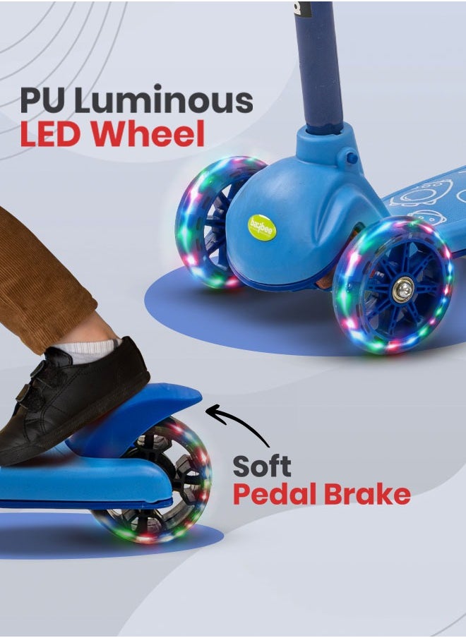 BAYBEE - Baybee Blaze Storm Skate Scooter for Kids 3 Wheel Kids Scooter with 4 Height Adjustable Handle Baby Scooter with LED PU Wheels Smart Kick Scooter for Baby Scooter for Kids 3 to 8 Years Boy Girl Blue - Image 1
