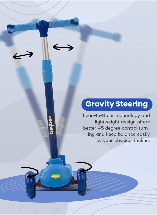 BAYBEE - Baybee Blaze Storm Skate Scooter for Kids 3 Wheel Kids Scooter with 4 Height Adjustable Handle Baby Scooter with LED PU Wheels Smart Kick Scooter for Baby Scooter for Kids 3 to 8 Years Boy Girl Blue - Image 1