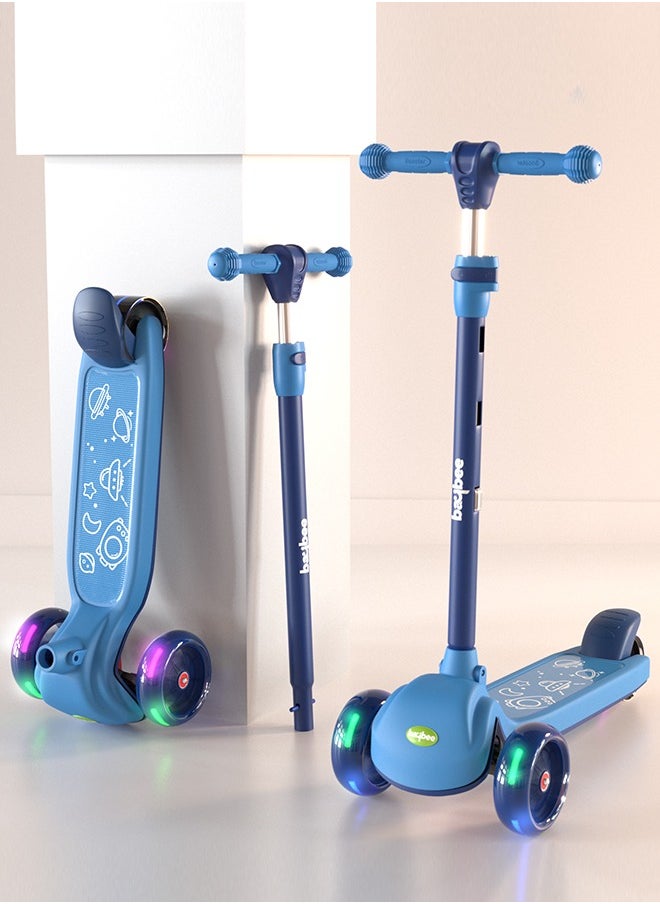 BAYBEE - Baybee Blaze Storm Skate Scooter for Kids 3 Wheel Kids Scooter with 4 Height Adjustable Handle Baby Scooter with LED PU Wheels Smart Kick Scooter for Baby Scooter for Kids 3 to 8 Years Boy Girl Blue - Image 1