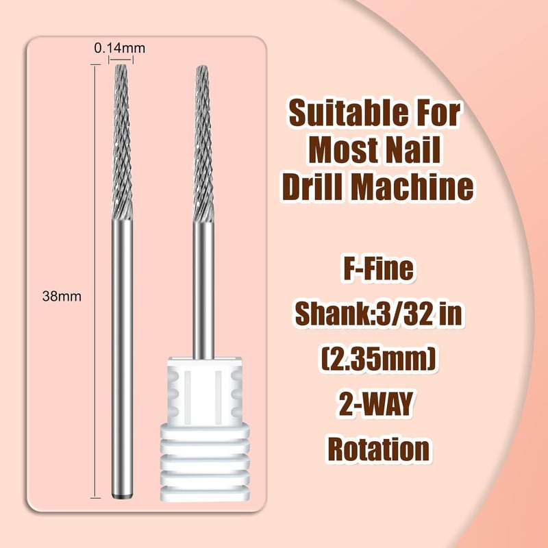 Tiered purchase options Cuticle Bit for Nail Drill 3/32'', Safety Carbide Cuticle Cleaner Bit for Dead Skin Cleaning Nail Prepare, Trimmer, Two Way Rotate, Small Cone Nail Drill Bit, Manicure Salon Experienced (Sliver, Fine) Global upgraded practical design - Image 2