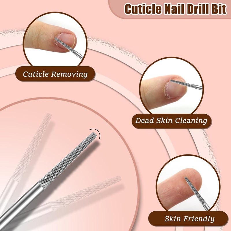 Tiered purchase options Cuticle Bit for Nail Drill 3/32'', Safety Carbide Cuticle Cleaner Bit for Dead Skin Cleaning Nail Prepare, Trimmer, Two Way Rotate, Small Cone Nail Drill Bit, Manicure Salon Experienced (Sliver, Fine) Global upgraded practical design - Image 3