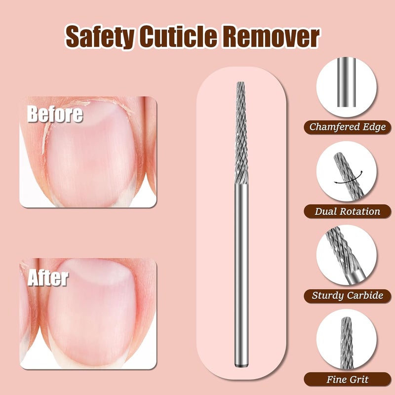 Tiered purchase options Cuticle Bit for Nail Drill 3/32'', Safety Carbide Cuticle Cleaner Bit for Dead Skin Cleaning Nail Prepare, Trimmer, Two Way Rotate, Small Cone Nail Drill Bit, Manicure Salon Experienced (Sliver, Fine) Global upgraded practical design - Image 4