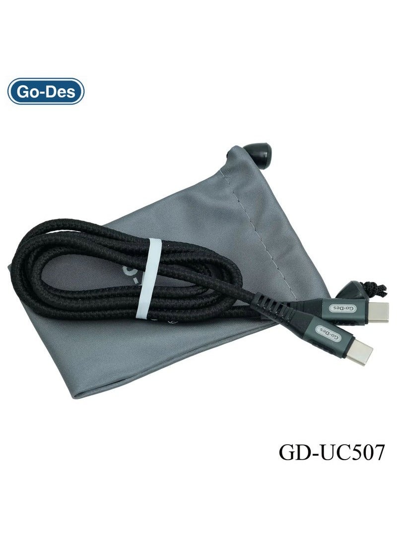 GO-DES GD-UC507 USB-C to USB-C 100W PD Fast Charging Cable || High-Speed Data Transfer, Fast Charging for Smartphones - Tablets, Laptops, Power Banks – Universal Compatibility – Black – Durable and Reliable Cable for Quick Power Delivery and File Transfer - Image 2