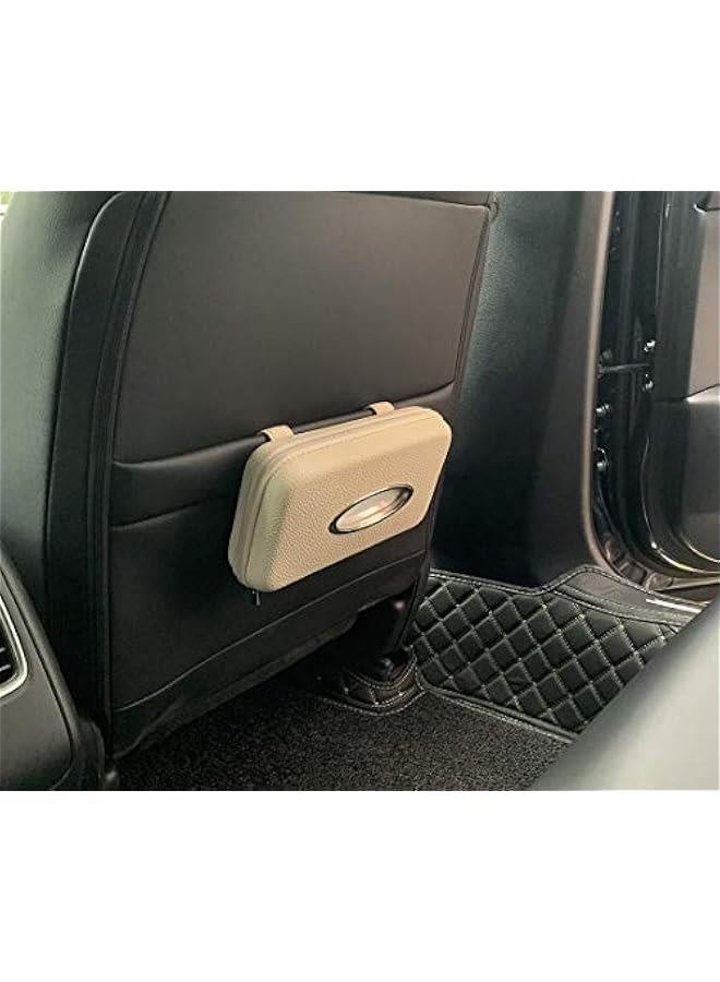 Car Tissue Holder, Sun Visor Napkin Holder, Car Visor Tissue Holder, PU Leather Backseat Tissue Case Holder for Car,Vehicle (Beige (2Pack)) - Image 2