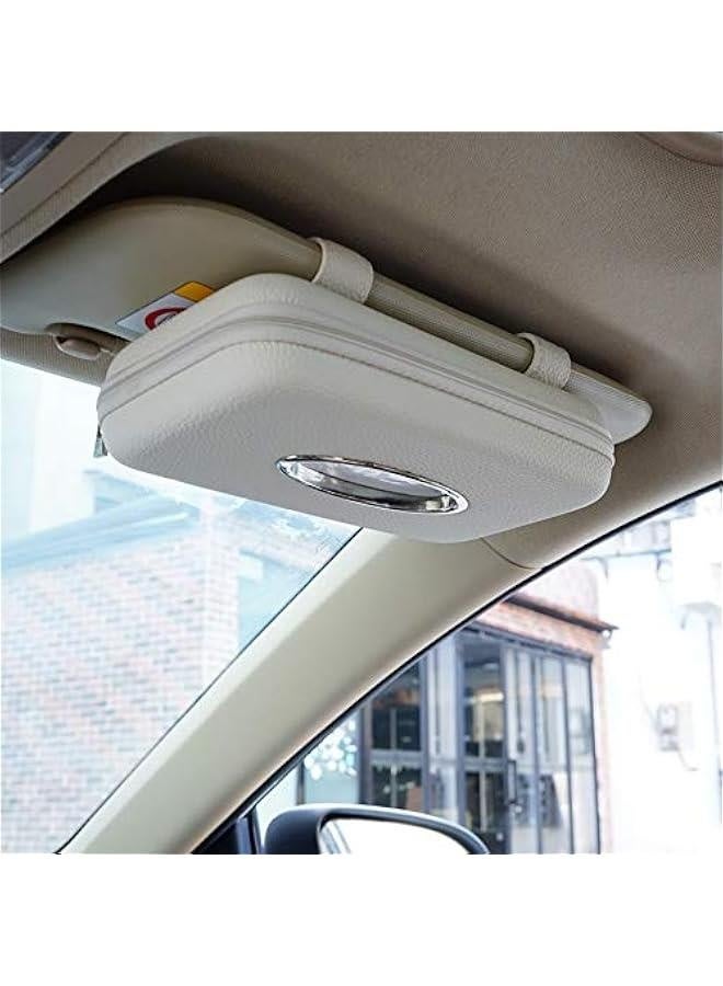 Car Tissue Holder, Sun Visor Napkin Holder, Car Visor Tissue Holder, PU Leather Backseat Tissue Case Holder for Car,Vehicle (Beige (2Pack)) - Image 1