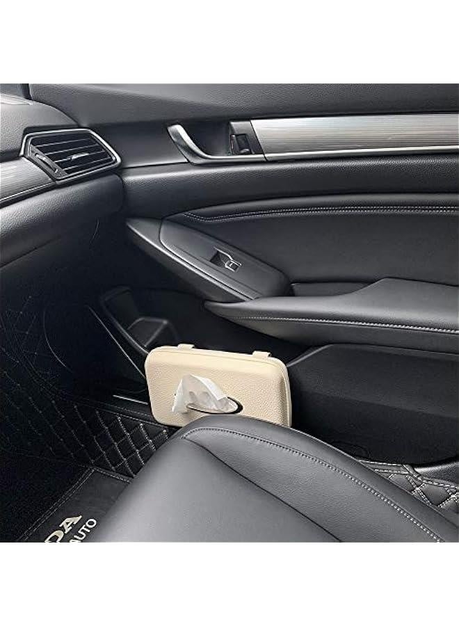 Car Tissue Holder, Sun Visor Napkin Holder, Car Visor Tissue Holder, PU Leather Backseat Tissue Case Holder for Car,Vehicle (Beige (2Pack)) - Image 3