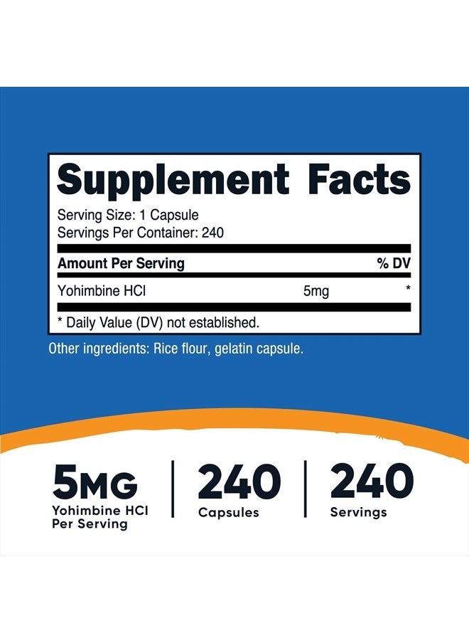 Yohimbine HCl 5mg, 240 Capsules