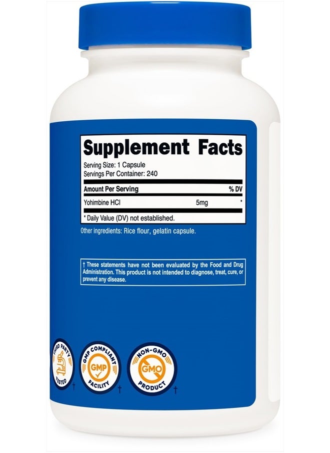 Yohimbine HCl 5mg, 240 Capsules