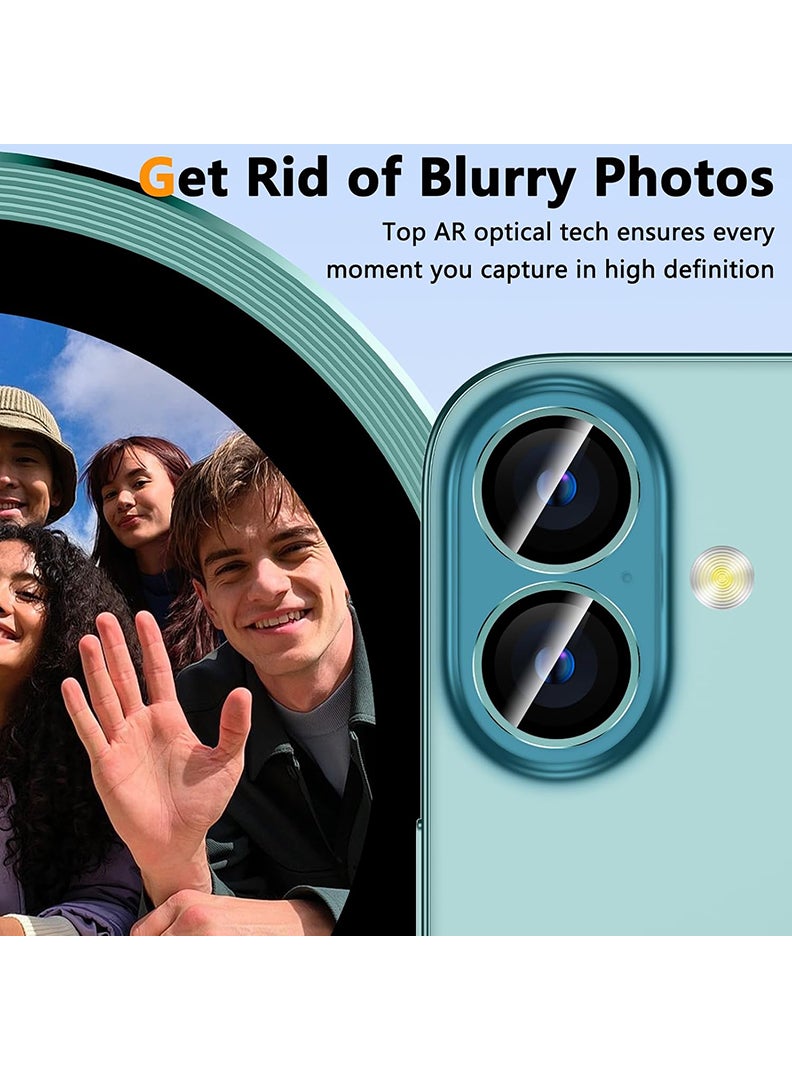 Theodor iPhone 16/ 16 Plus 2 Pcs Camera Lens Protector With 9H Tempered HD Glass Camera Cover Anti Scratch Aluminum Alloy Camera Ring, Teal - Image 5