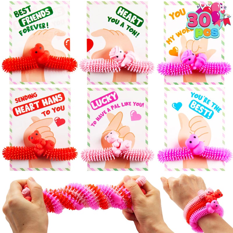 JOYIN 30 Pcs Valentines Day Gift Cards with Multicolor Stretchy String Toys Set Unicorn Noodle Toys Stress Relief Fidget Toys for Kids Valentine Party Favors Classroom Gift Exchange Game Prize - Image 2