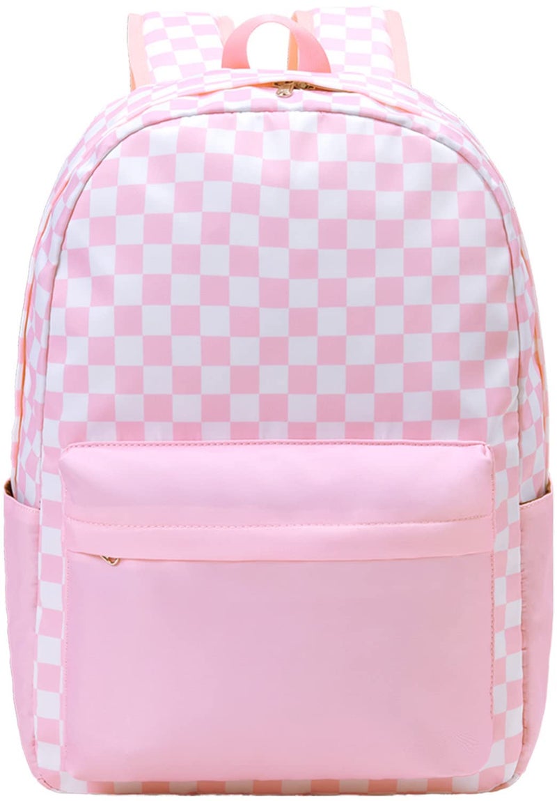 UREYMX Checkered Backpack Kids School Backpack Large Capacity Waterproof Lightweight Pink - Image 2
