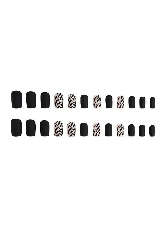 Goolsky Edgy Black Zebra Print Square Press-On Nails - Matte Streetwear Party Glam - Image 5