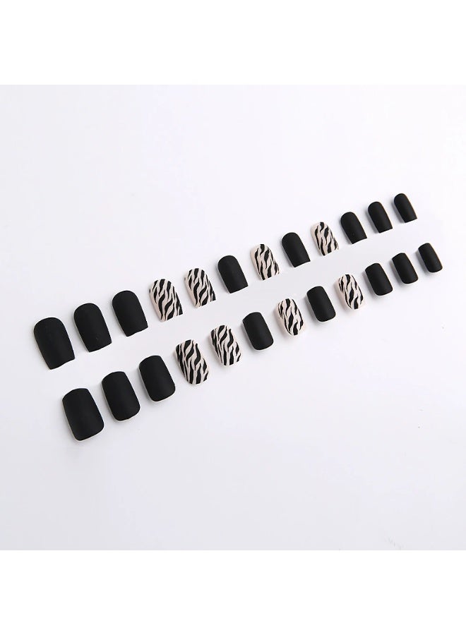 Goolsky Edgy Black Zebra Print Square Press-On Nails - Matte Streetwear Party Glam - Image 3