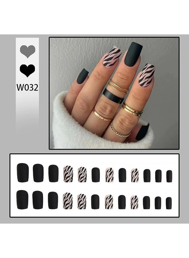 Goolsky Edgy Black Zebra Print Square Press-On Nails - Matte Streetwear Party Glam - Image 1