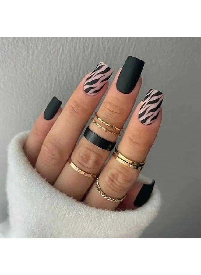Goolsky Edgy Black Zebra Print Square Press-On Nails - Matte Streetwear Party Glam - Image 4