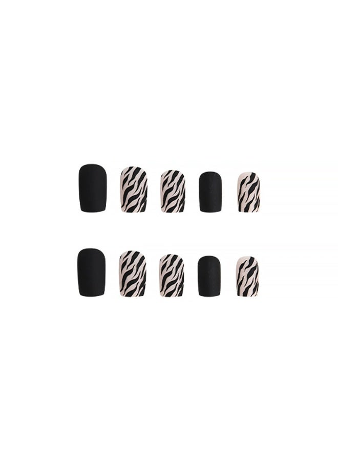 Goolsky Edgy Black Zebra Print Square Press-On Nails - Matte Streetwear Party Glam - Image 2
