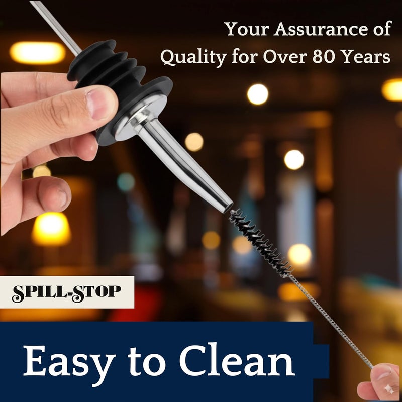 Spill-Stop 285-50 Chrome Liquor Pourer, Tapered Free Flow Spout with Poly-Kork for Controlled Medium Speed Pouring, Seamless Chrome Finish, Black and Silver, 12 Pack - Image 4