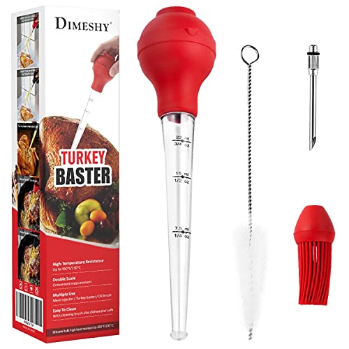 DIMESHY Turkey Baster Food Grade for Cooking & Basting, Detachable Round Bulb, Baster Cooking Good for Meat Poultry Beef Chicken, with Cleaning brush, inject needle, Basting brush(red) - Image 1