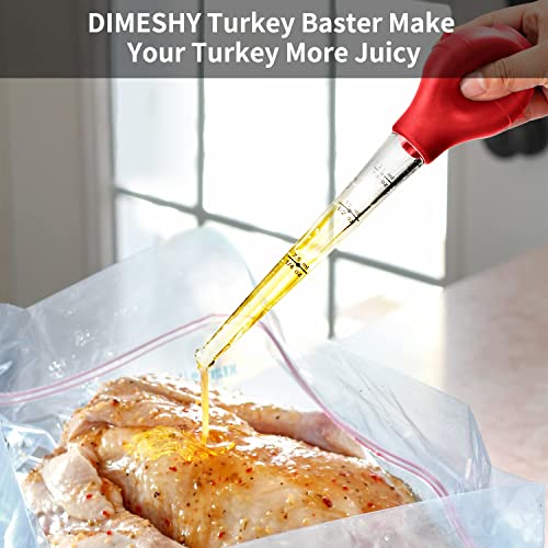 DIMESHY Turkey Baster Food Grade for Cooking & Basting, Detachable Round Bulb, Baster Cooking Good for Meat Poultry Beef Chicken, with Cleaning brush, inject needle, Basting brush(red) - Image 3