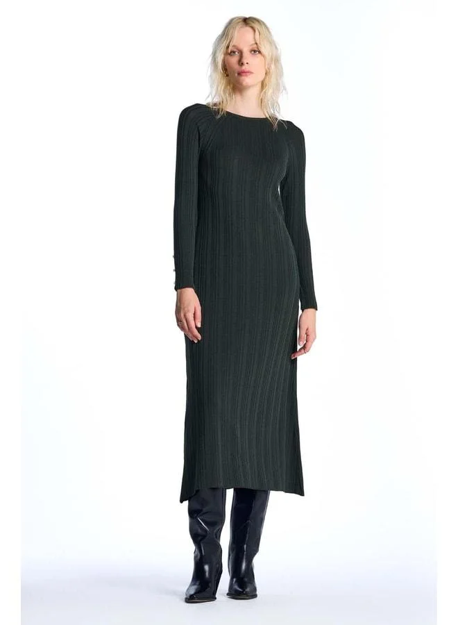 Sherin Green Striped Tricot Dress.